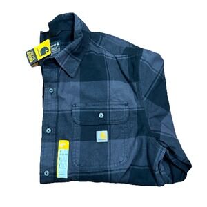 Carhartt Loose Fit Heavyweight Flannel Long Sleeve Plaid Shirt Black Large NWT